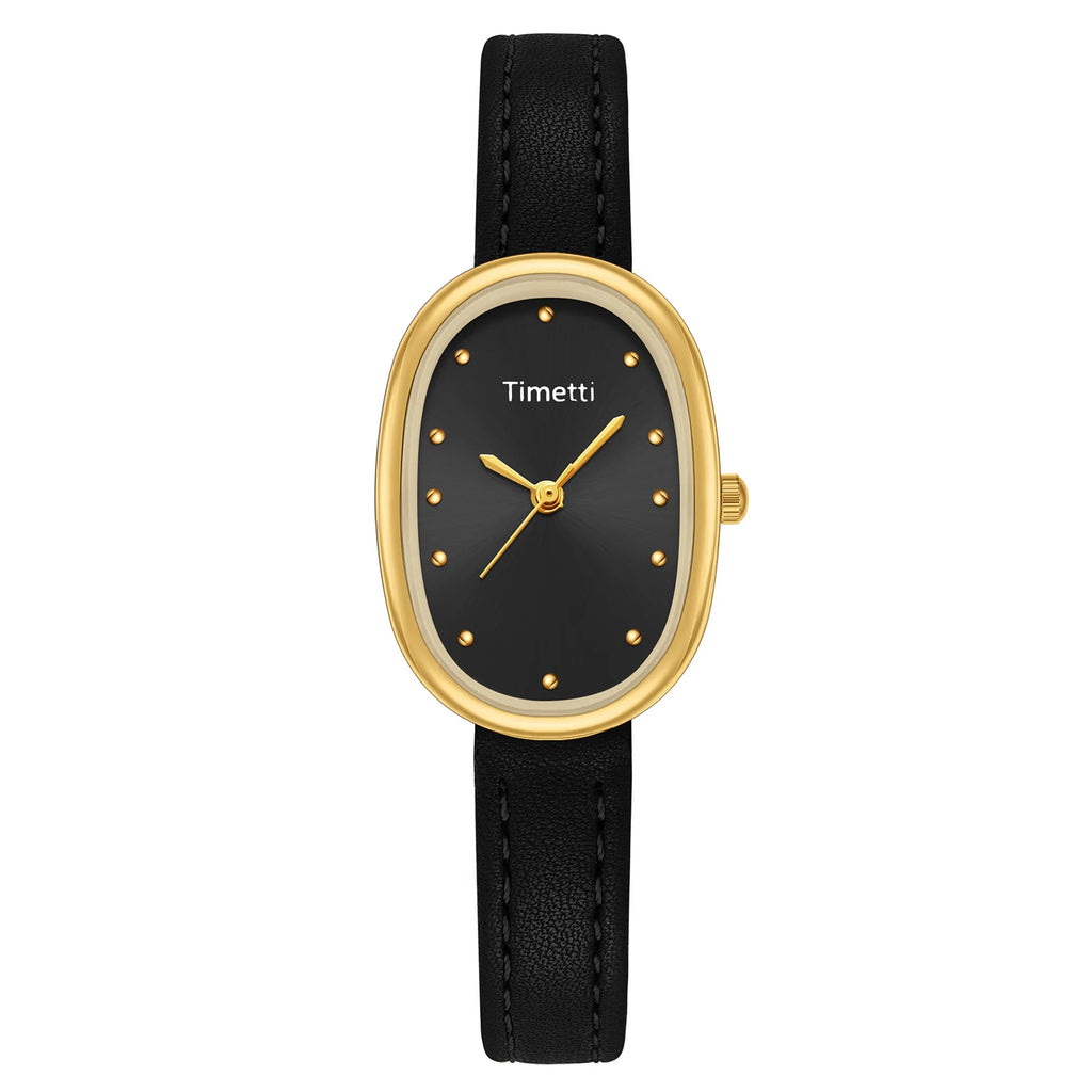 Timetti Women's Retro Square Quartz Watch | Leather Strap Women's Quartz Watch Nixie black