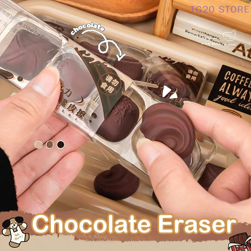 4Pcs Kawaii Chocolate Erasers – Novelty Rubber Stationery Set Novelty Erasers Nixie