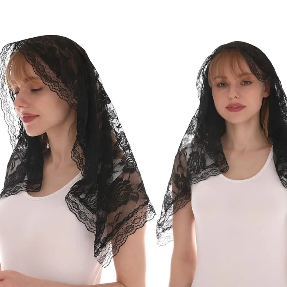 Spanish Lace Mantilla Veil – Catholic Chapel Head Covering Scarf Lace Mantilla Veil Nixie