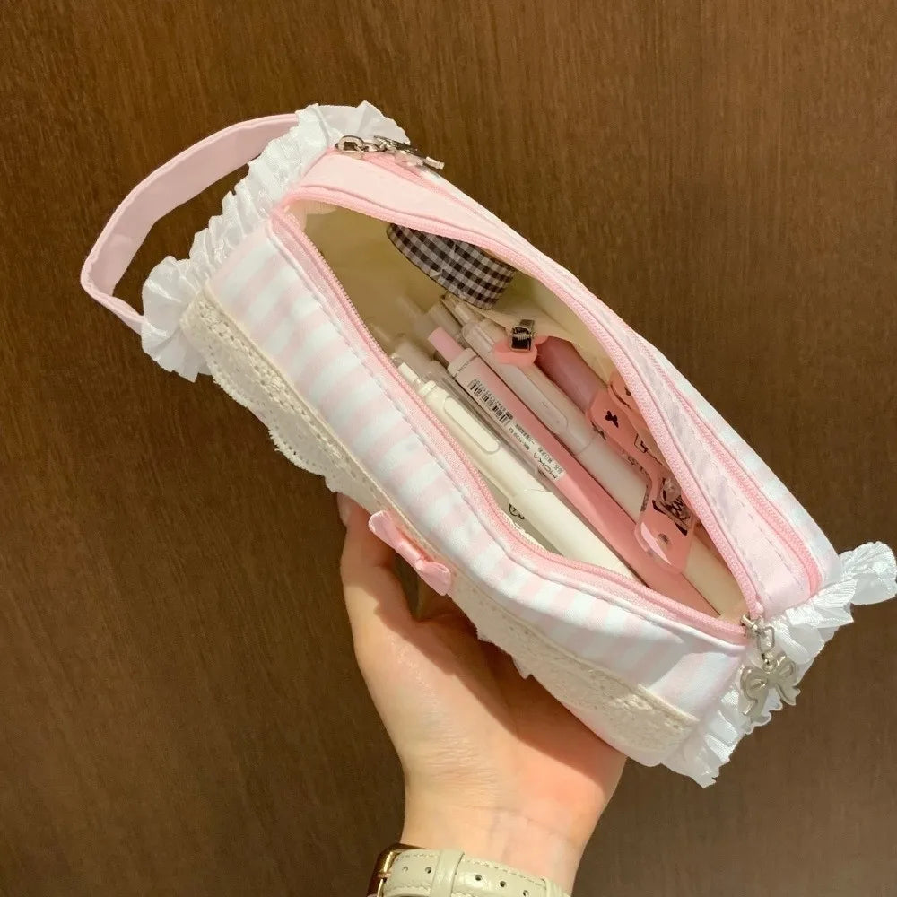 Kawaii Lace Ruffle Pencil Case – Large Capacity Student Pouch Pencil Case Pouch Nixie