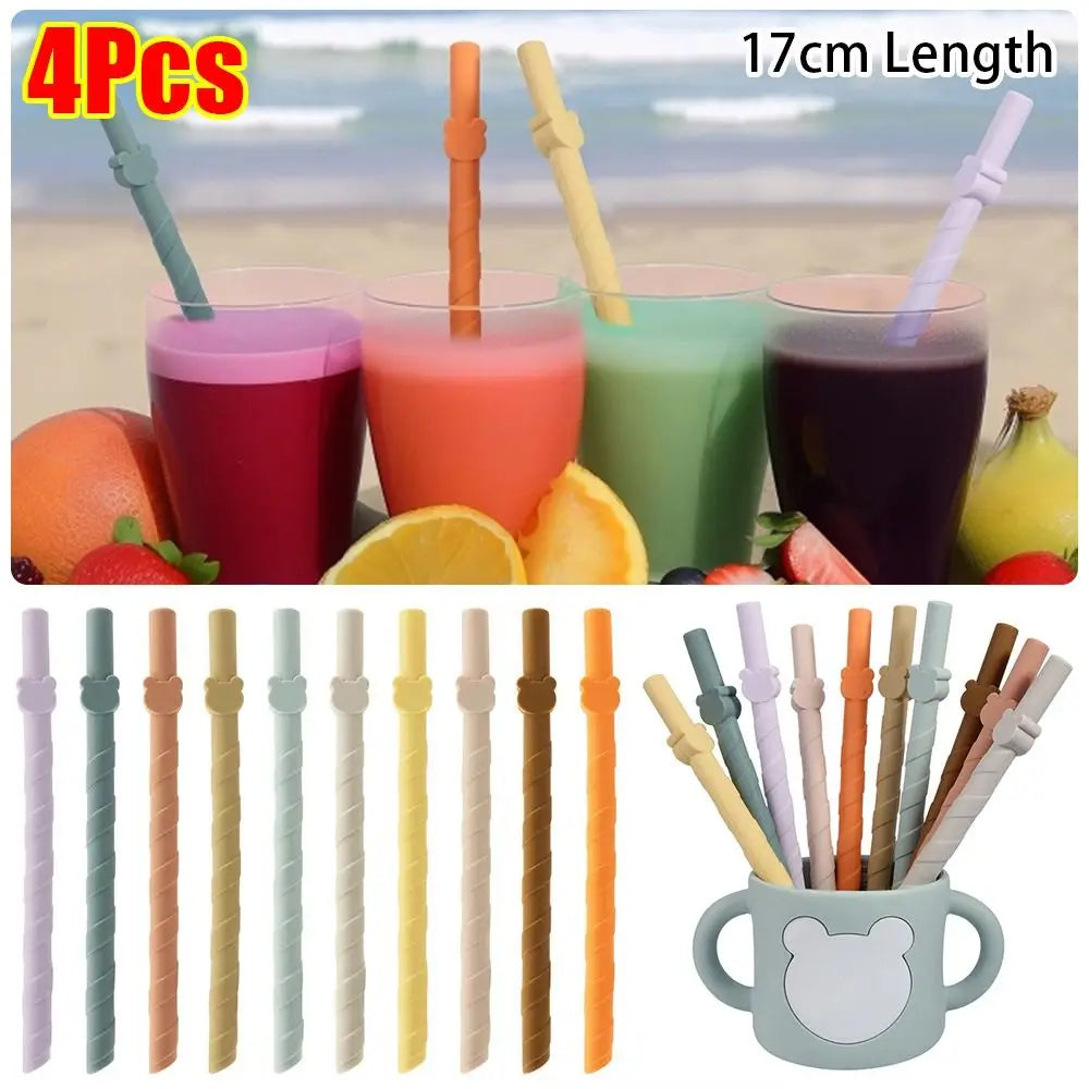 4-Pack Kids Food Grade Silicone Reusable Straws – Colorful Reusable Silicone Straws Nixie