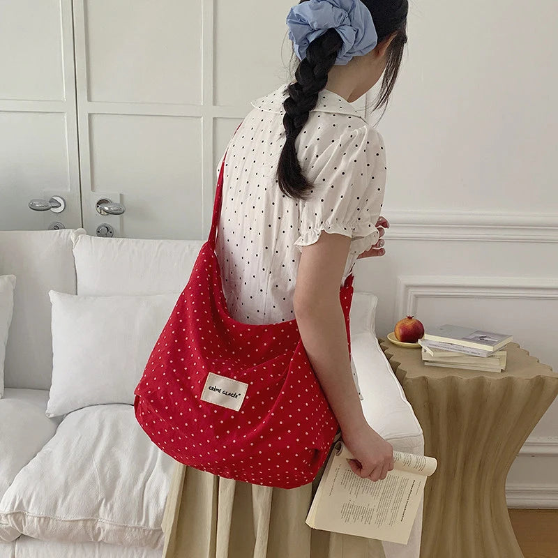 Korean Minimalist Polka Dot Nylon Tote Bag | Large Capacity Nylon Shoulder Tote Nixie