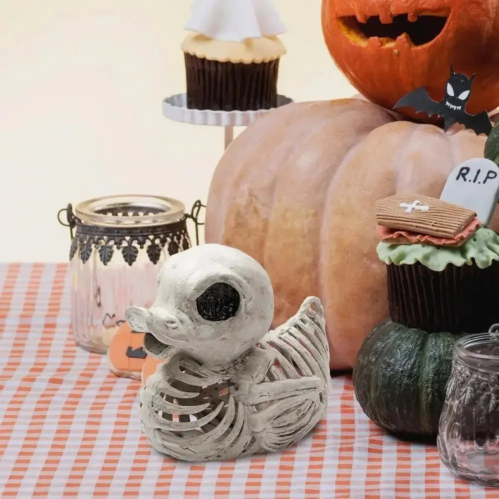 Halloween Skeleton Duck Resin Statue | Spooky Miniature Figurine Halloween Décor Figurine Nixie