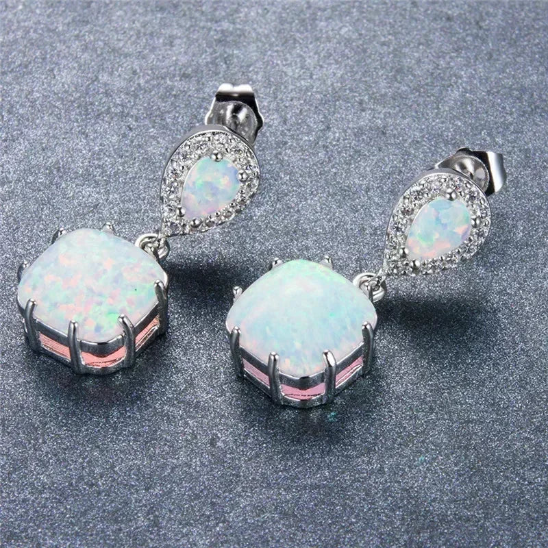 White Simulated Opal Dangle Earrings – Zinc Alloy Hook Drop Dangle Earrings Nixie