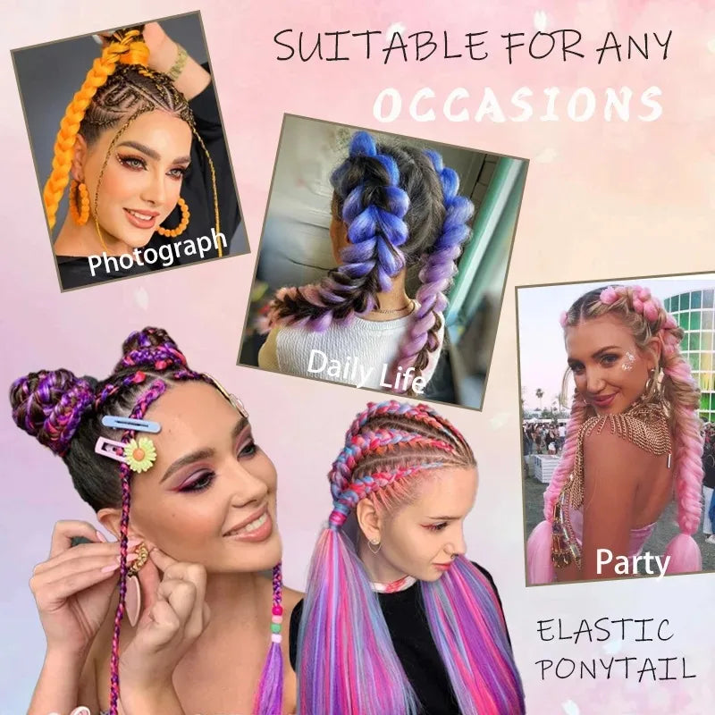 26" Synthetic Ponytail Extension Ombre Pink Purple Blue | Kanekalon Ponytail Hair Extension Nixie
