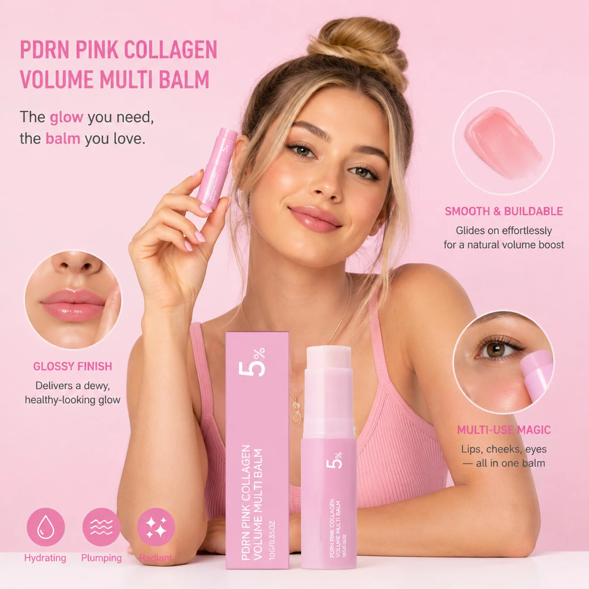 PDRN Pink Collagen Multi Balm Stick – Face, Lip & Neck Collagen Balm Stick Nixie