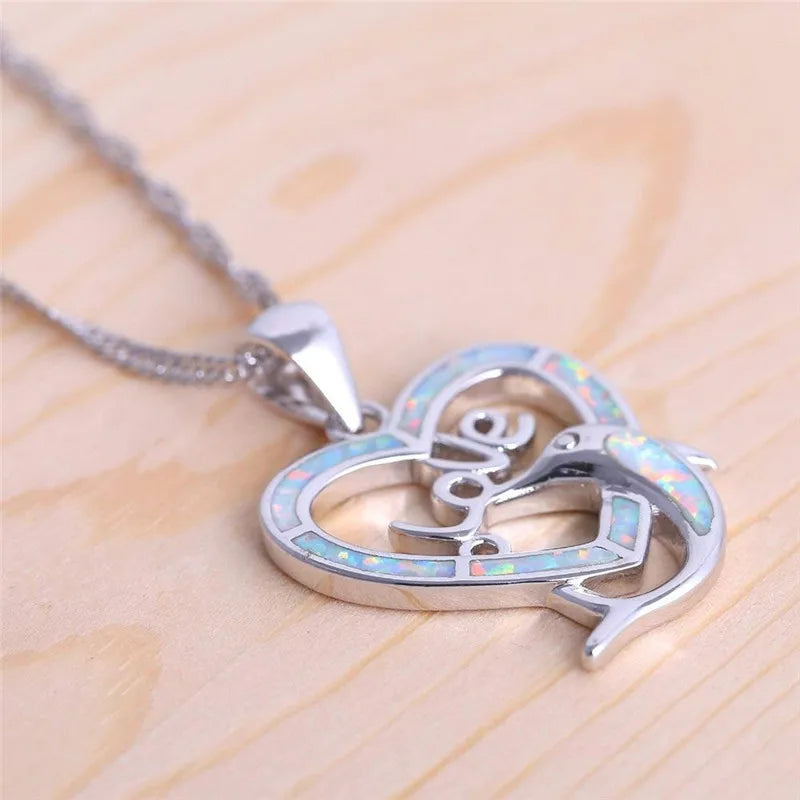 Fire Opal Heart Dolphin Pendant Necklace – Mood Tracker Jewelry Pendant Necklace Nixie