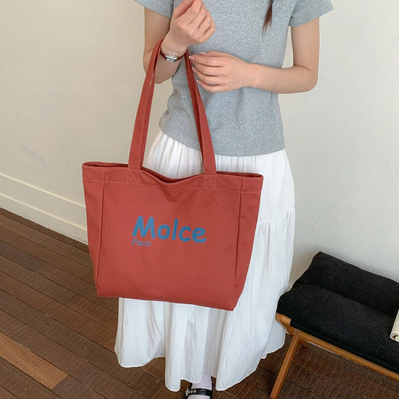 Vintage Letter Print Canvas Tote Bag – Large Women's Shoulder Canvas Tote Bag Nixie