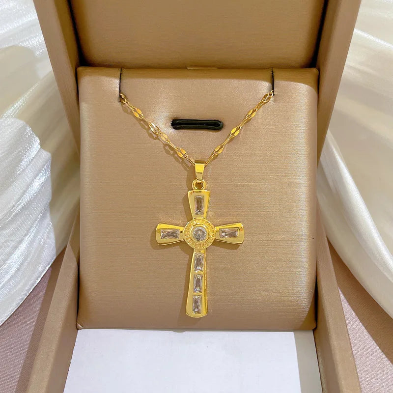 Women's Gold Cross Pendant Necklace – Stainless Steel Choker Pendant Necklace Nixie