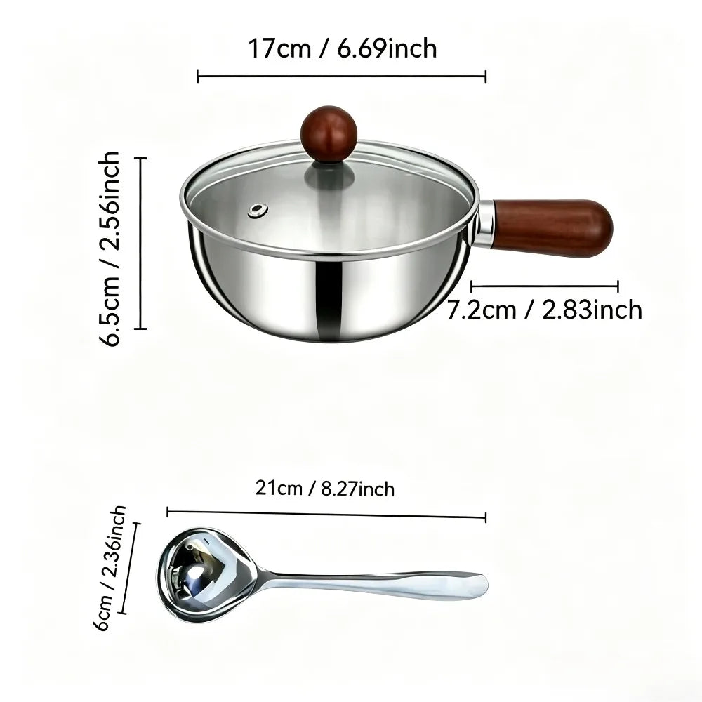Stainless Steel Mini Saucepan Set – Wooden Handle, Lid & Spoon Saucepan Cookware Set Nixie 2PCS-SET