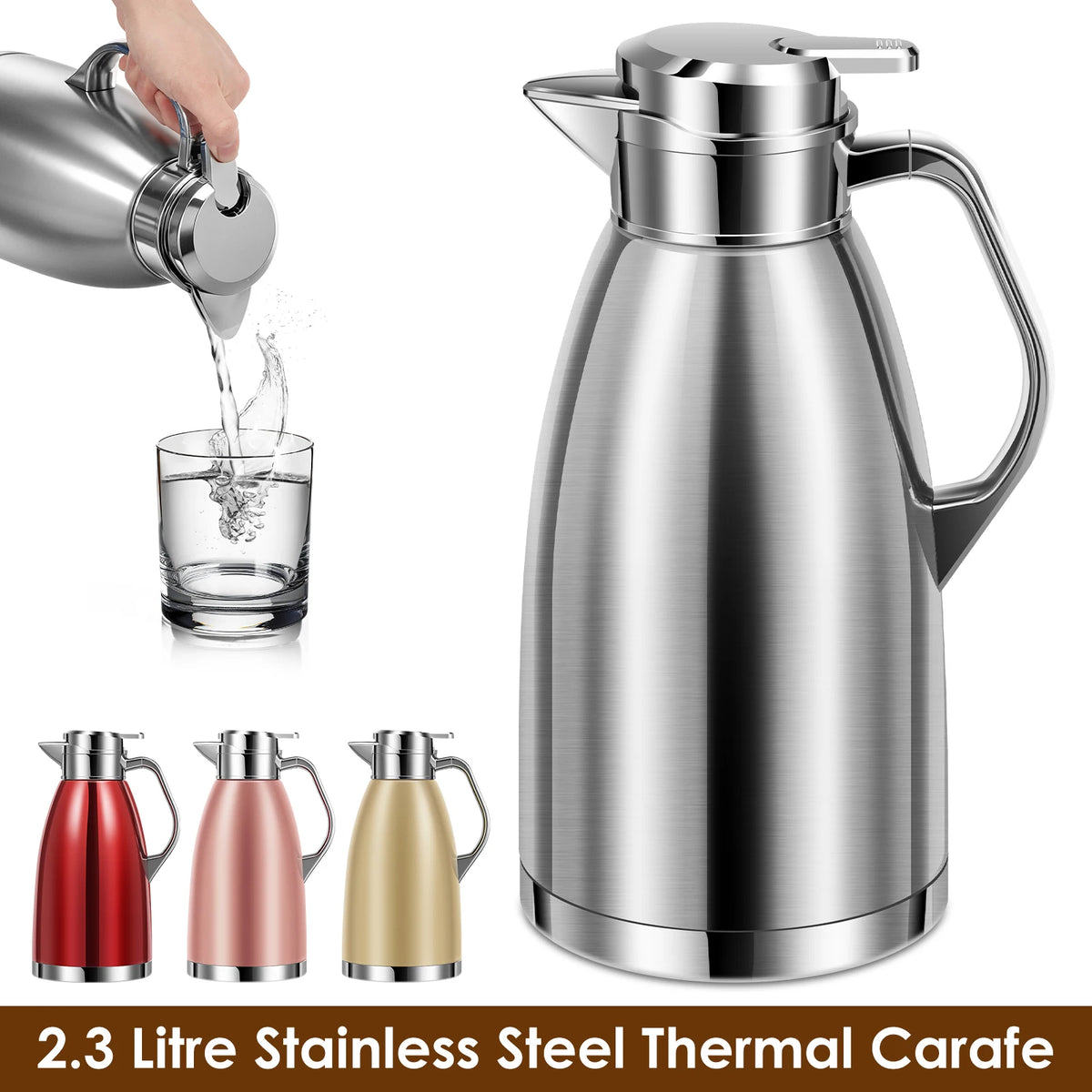 2.3L Vacuum Insulated Thermal Carafe – Stainless Steel Coffee Pot Thermal Carafe Nixie
