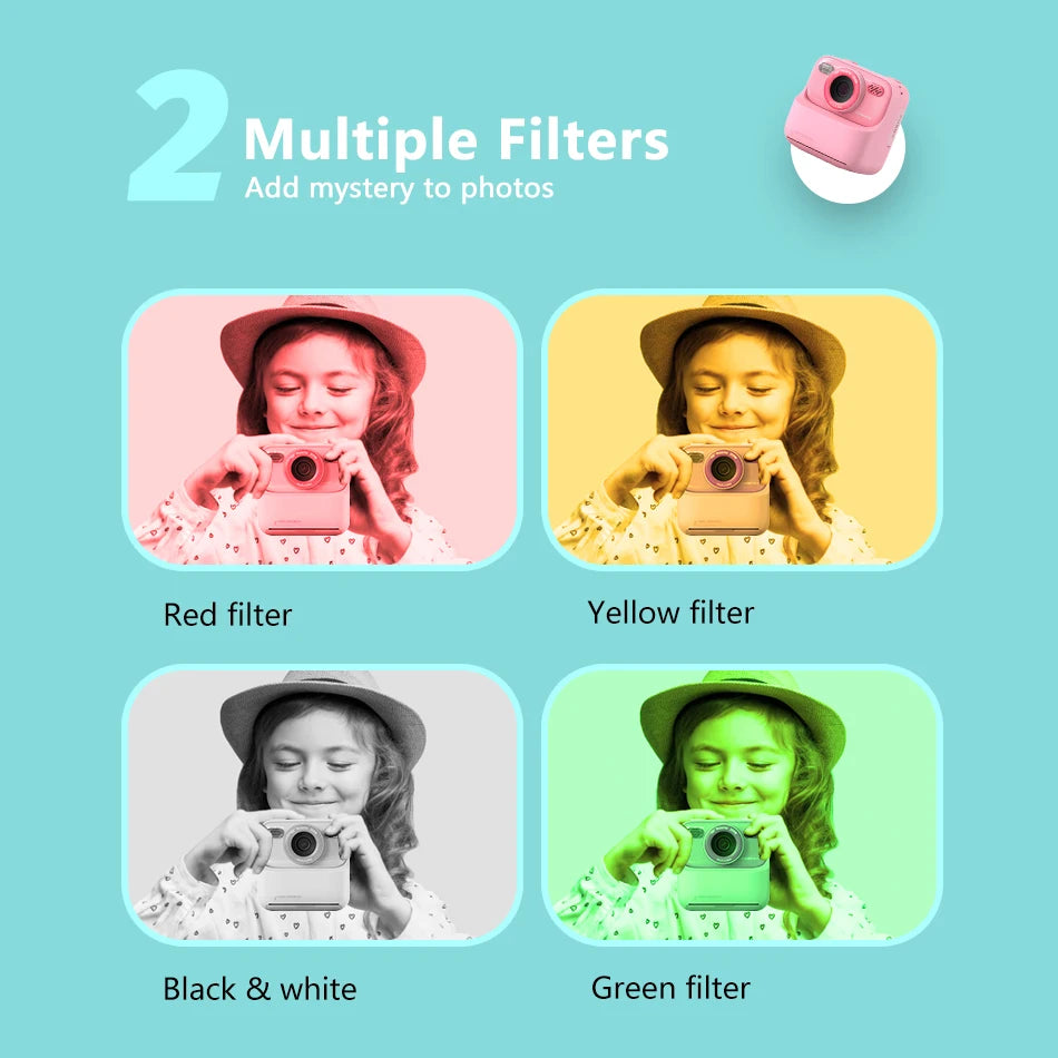 Kids Instant Print Camera 1080P HD Dual Lens Selfie Digital Kids Instant Camera Nixie