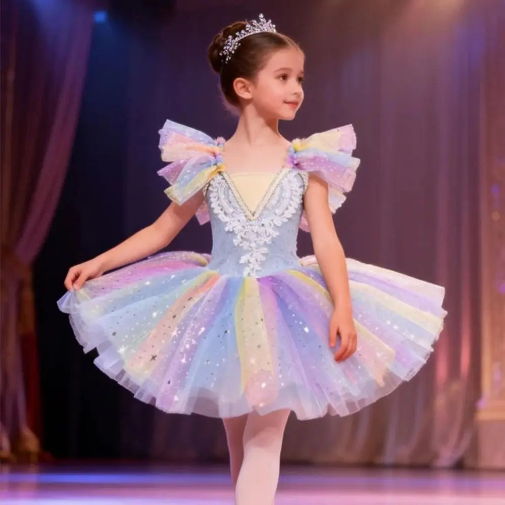 Sequin Kids Ballet Tutu Dress – Rainbow Party Performance Kids Ballet Dress Nixie
