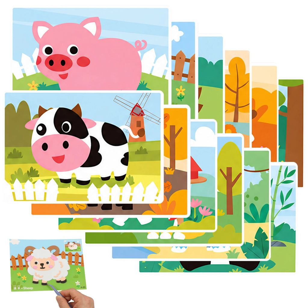 12Pcs 3D EVA Sticker DIY Cartoon Animal Puzzle Toy for Kids Kids Craft Sticker Set Nixie