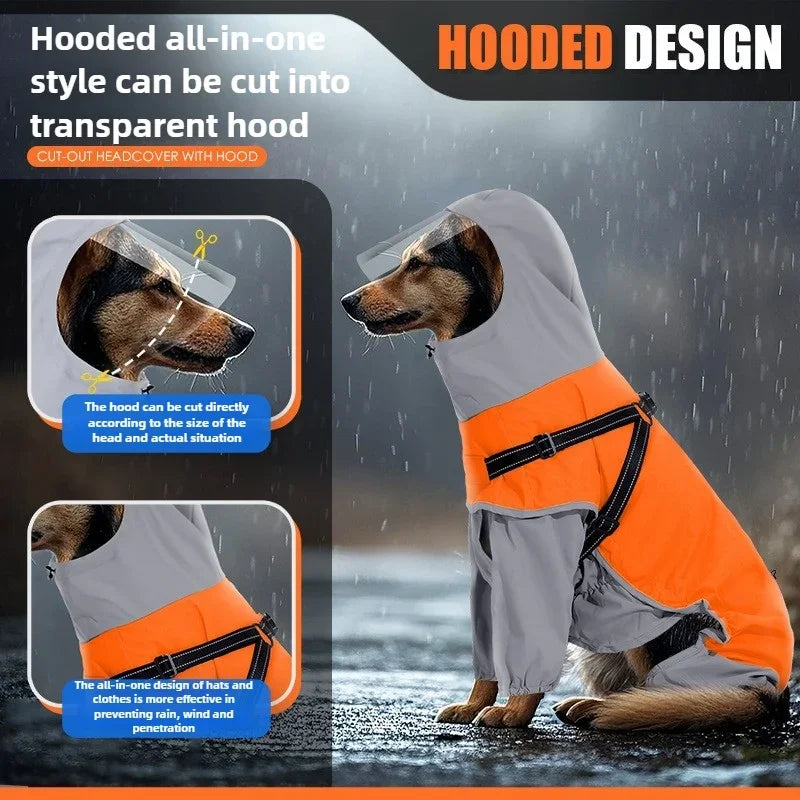 Reflective Waterproof Dog Raincoat with Hood & Leash Hole