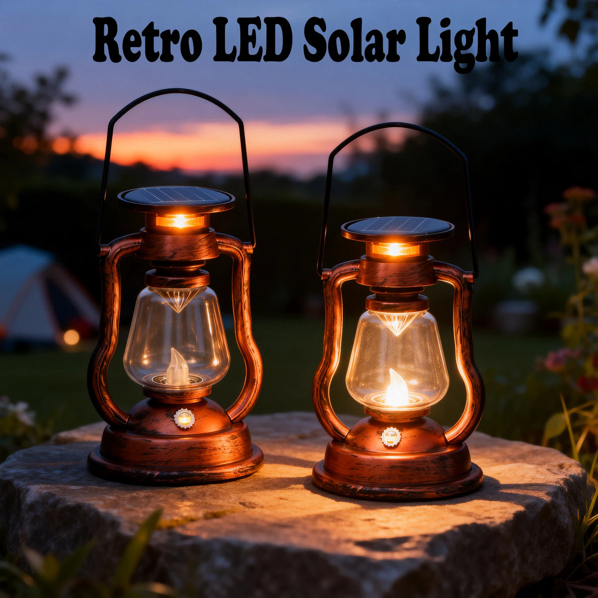 Retro Solar LED Hanging Lantern | Flickering Flameless Outdoor Light Solar Outdoor Lantern Nixie