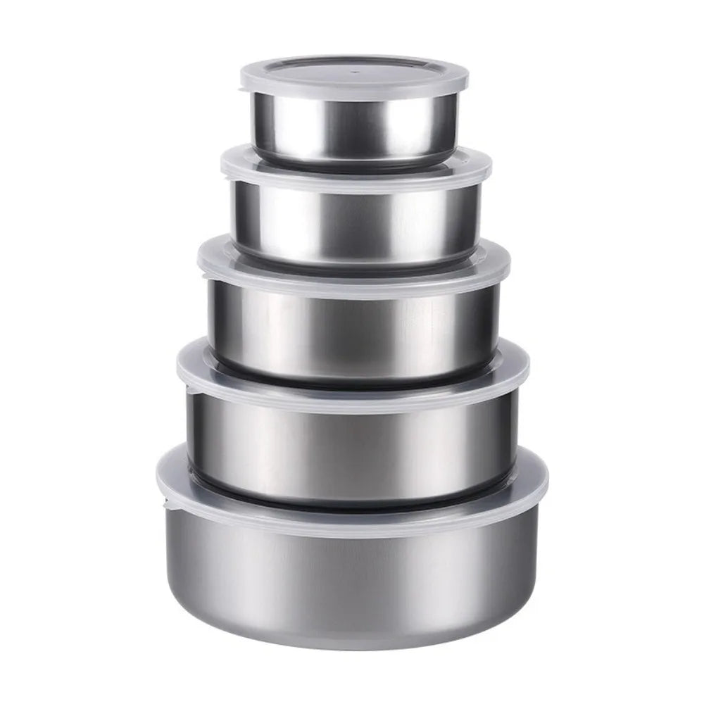 5-Piece Stainless Steel Salad Bowl Set with Leak-Proof Lids Food Storage Bowl Set Nixie Silver