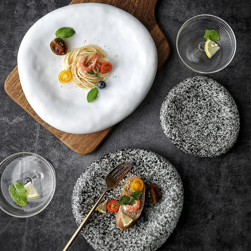 Japanese Stone Pattern Ceramic Plates – Sushi, Steak & Dinner Ceramic Dinner Plate Nixie