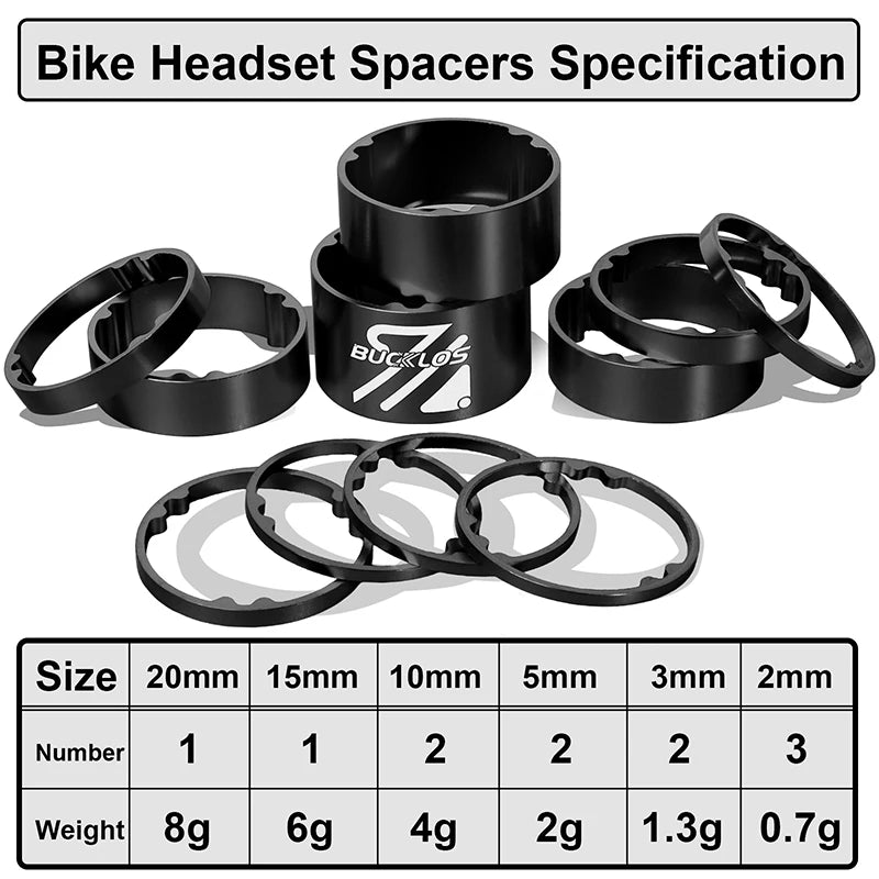 BUCKLOS 11PCS Bike Headset Spacers 28.6mm 1-1/8" MTB Aluminum Bike Headset Spacers Nixie