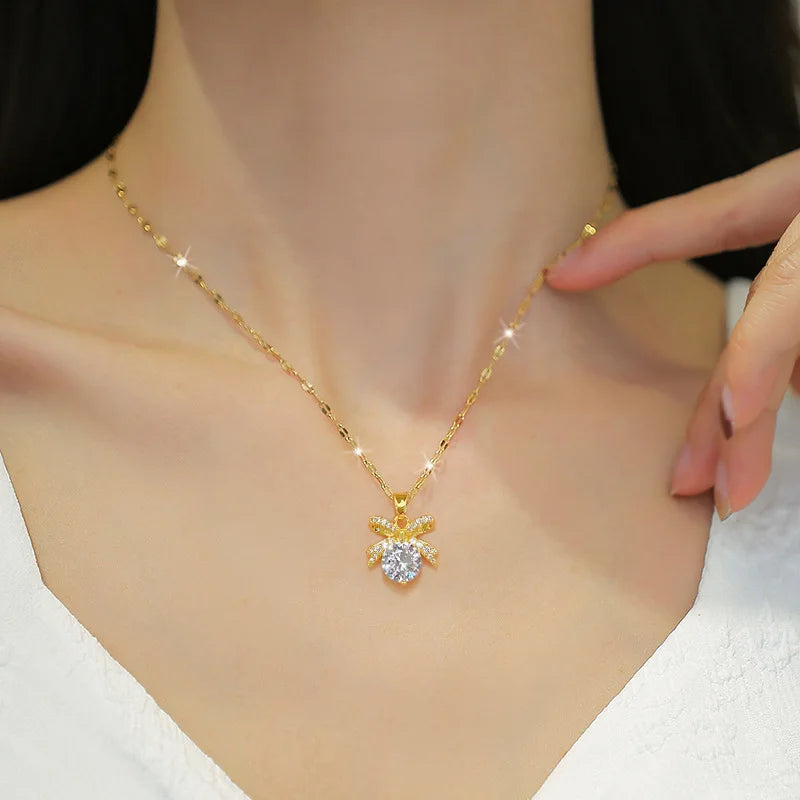 Butterfly Bow Pendant Necklace | Gold Clavicle Chain for Women Pendant Necklace Nixie