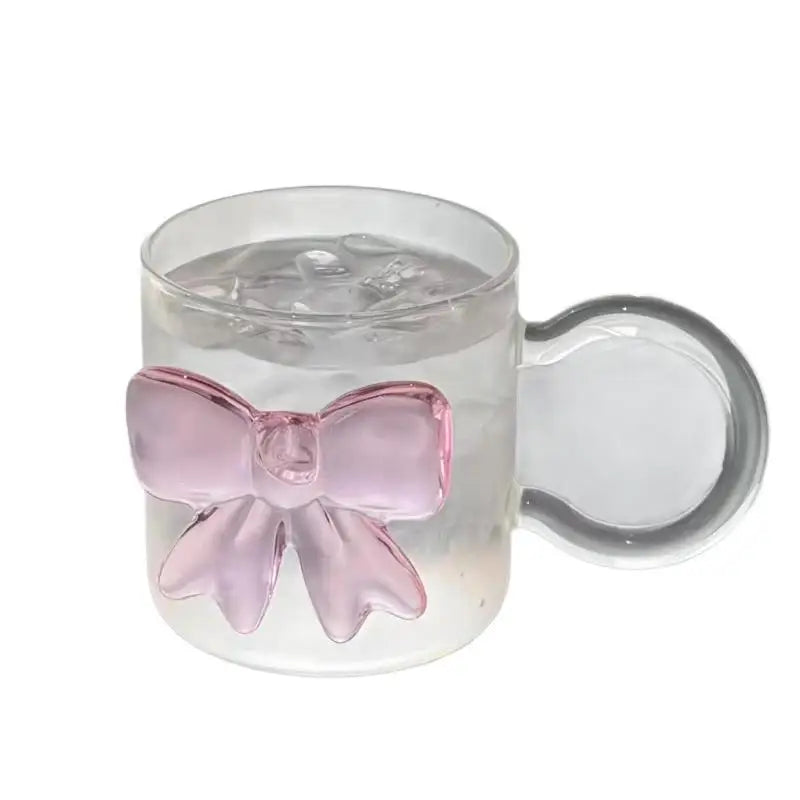 Pink Bow Glass Cup 400ml – Heat-Resistant Borosilicate
