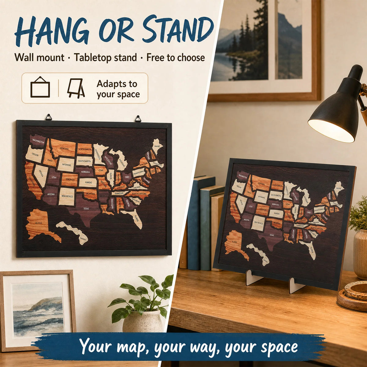 Wooden USA Map Puzzle Travel Tracker | Wall Art & Home Décor
