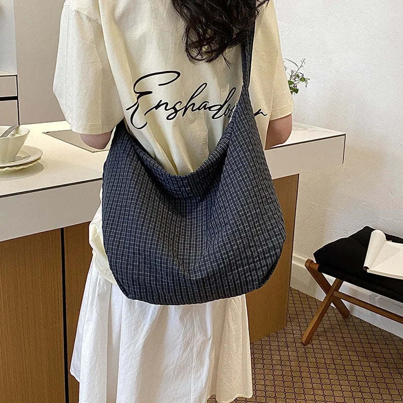 Women's Plaid Canvas Tote Bag – Korean Style Crossbody Canvas Tote Bag Nixie