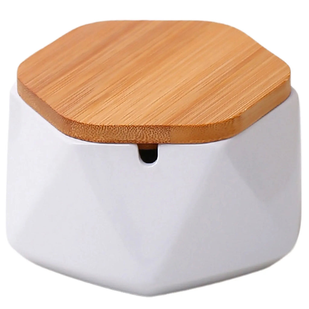 Modern Ceramic Ashtray with Bamboo Lid | Desktop Décor