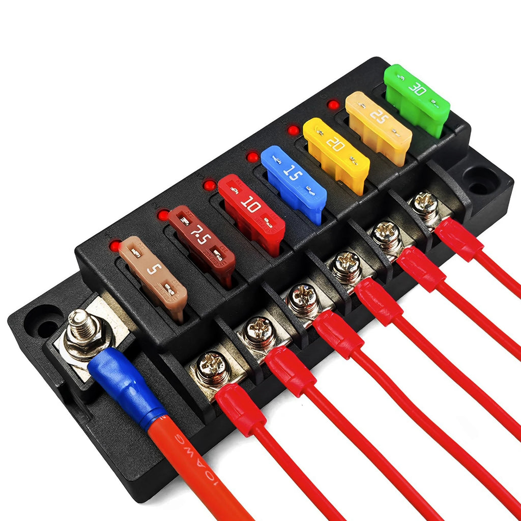 4/6-Way 12V Blade Fuse Block with LED Indicator & Waterproof Cover Blade Fuse Block Nixie