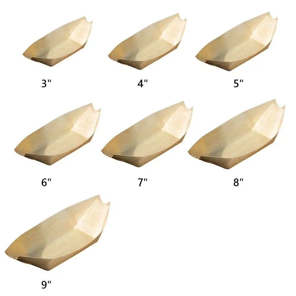 50 PCS Disposable Wooden Boat-Shaped Plates | Multi-Size Trays Disposable Serving Plates Nixie