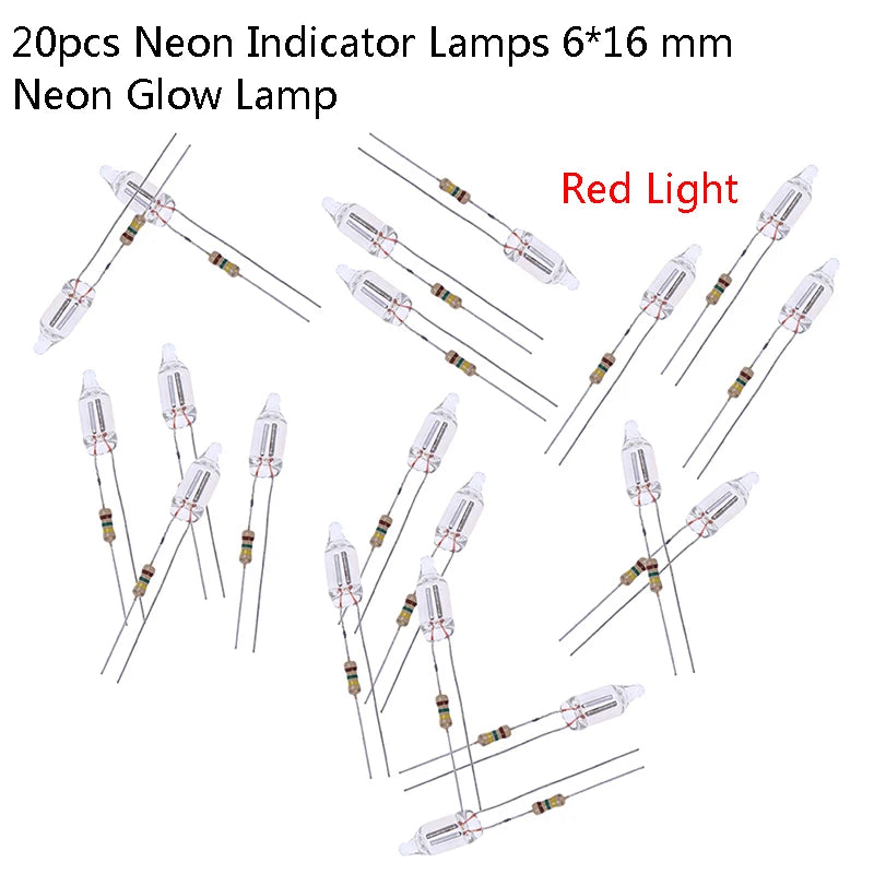 20pcs 220V Neon Indicator Lamps with Resistor 6x16mm Glow Neon Indicator Lamp Nixie Default Title