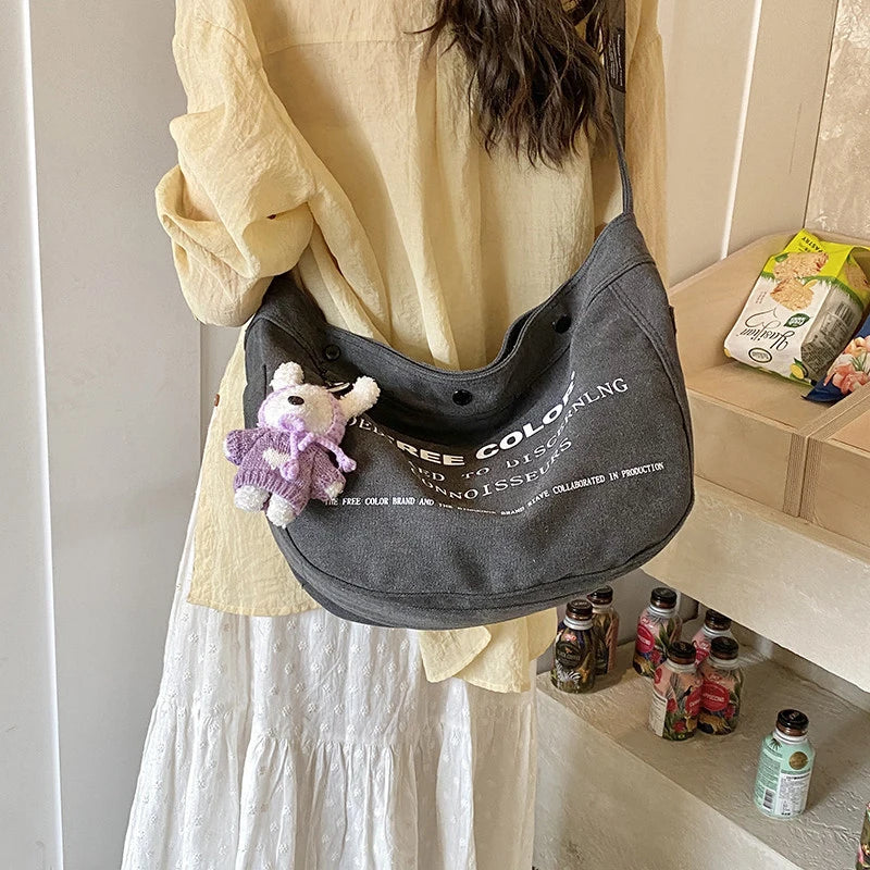 Women's Letter Print Canvas Tote Bag | Large Crossbody Canvas Tote Bag Nixie