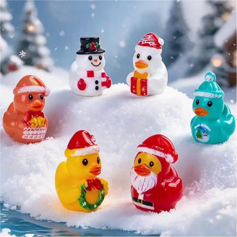 6Pcs Christmas Mini Duck Figurines – Festive Resin Ornaments Holiday Figurine Set Nixie