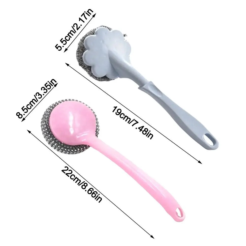 Long Handle Steel Wire Pot Scrubber Brush | Kitchen Cleaner