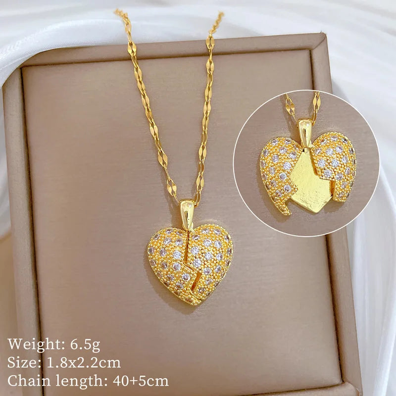 Luxury Heart Pendant Necklace Gold Stainless Steel Choker Pendant Necklace Nixie XL2606-258