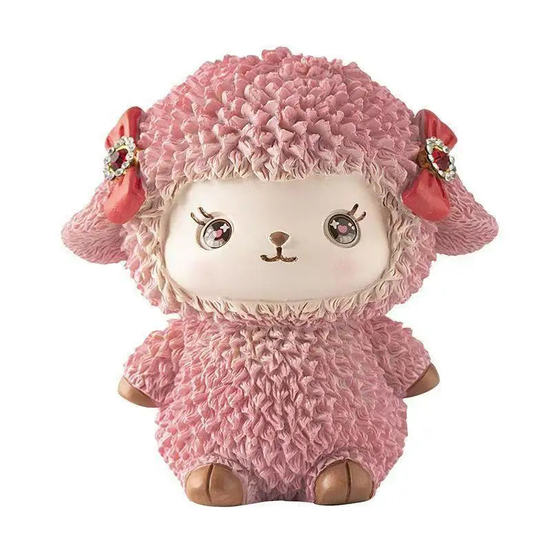 Cute Sheep Figurine Hand-Painted Resin Decor & Coin Bank Resin Figurine Nixie
