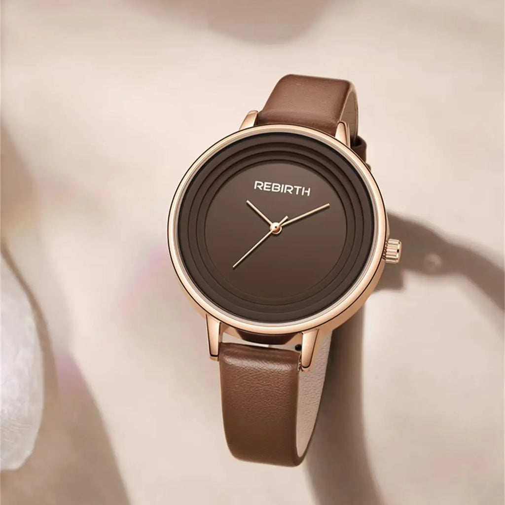 REBIRTH Casual Leather Strap Quartz Watch – Minimalist Leather Strap Watch Nixie