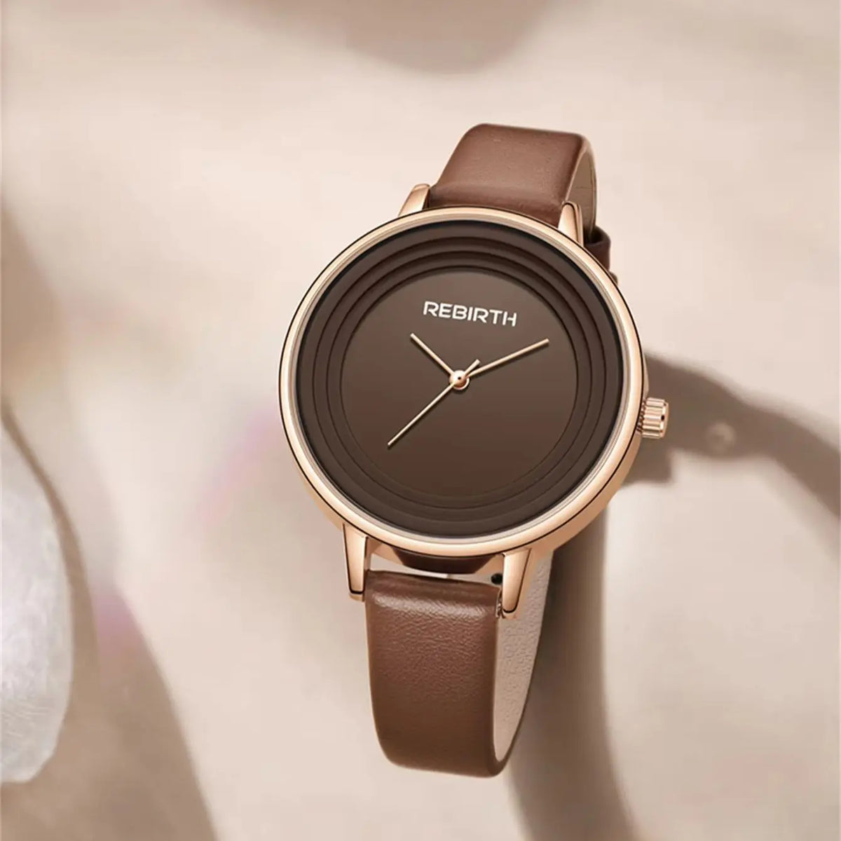 REBIRTH Casual Leather Strap Quartz Watch – Minimalist Leather Strap Watch Nixie