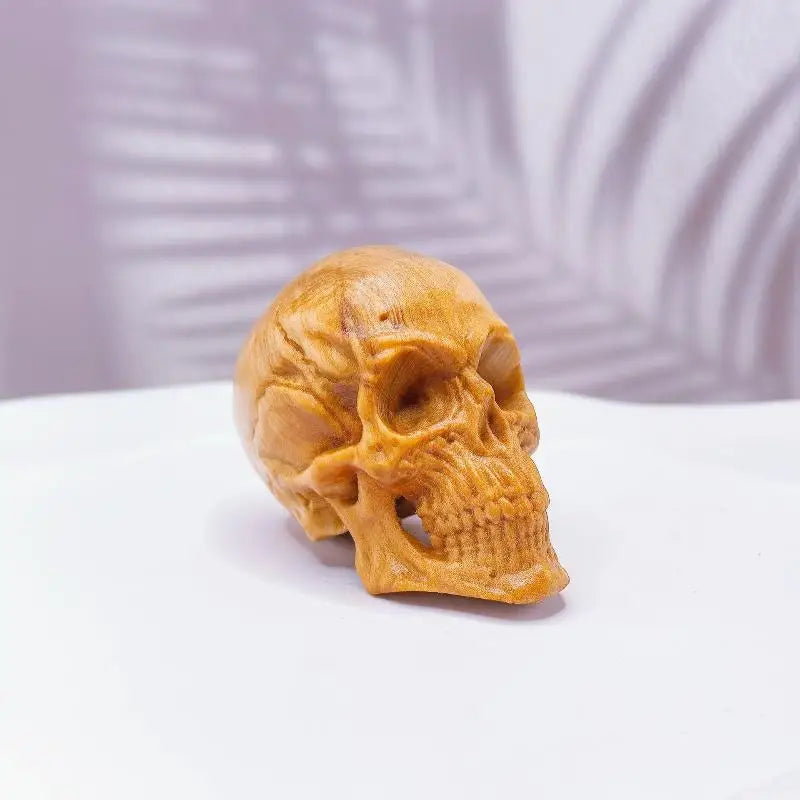 Carved Wood Skull Figurine – Halloween & Home Decor Statue Skull Decor Figurine Nixie