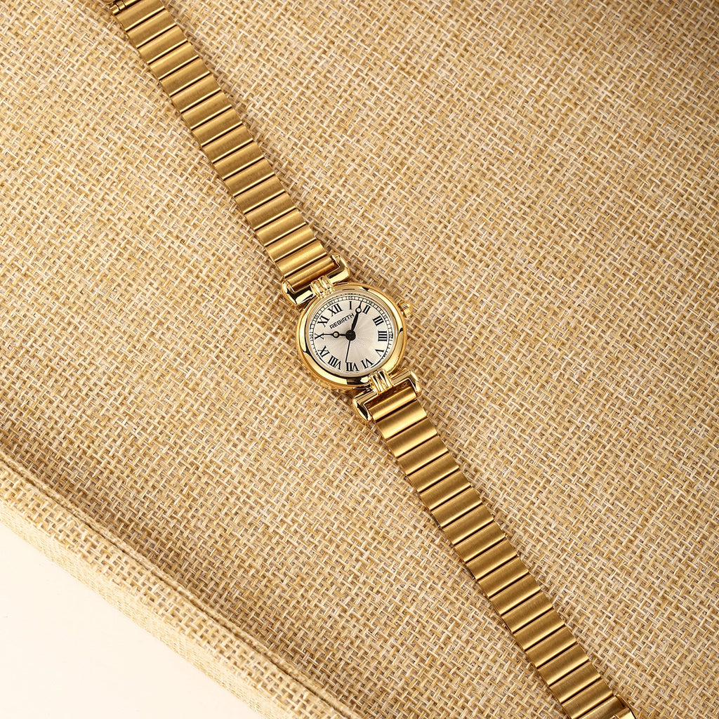 REBIRTH Gold Roman Numeral Quartz Women's Watch | Steel Strap Women's Quartz Watch Nixie