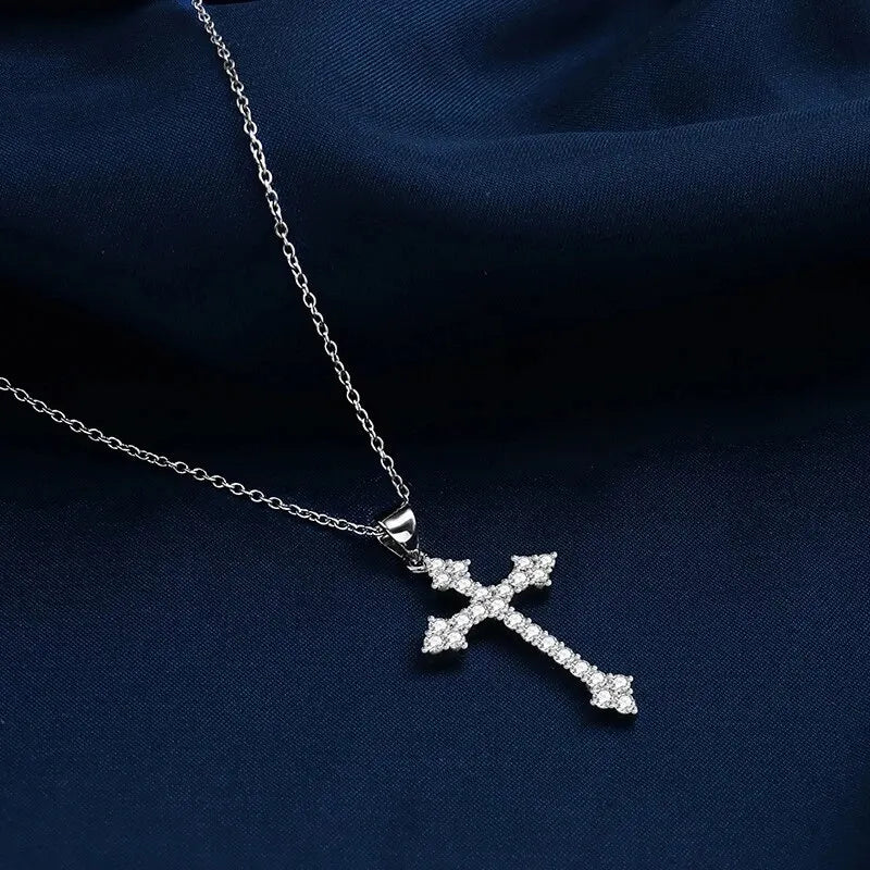 Women's Silver-Plated Cross Pendant Necklace with Rhinestones Pendant Necklace Nixie