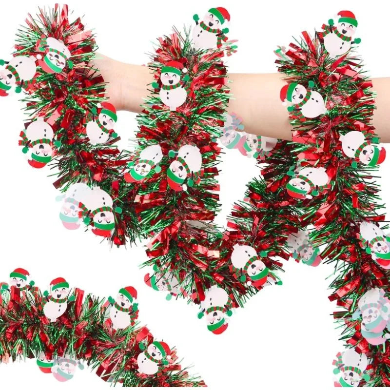 6.6FT Red Green Tinsel Garland with Snowman Ornaments | Xmas Decor Christmas Tinsel Garland Nixie
