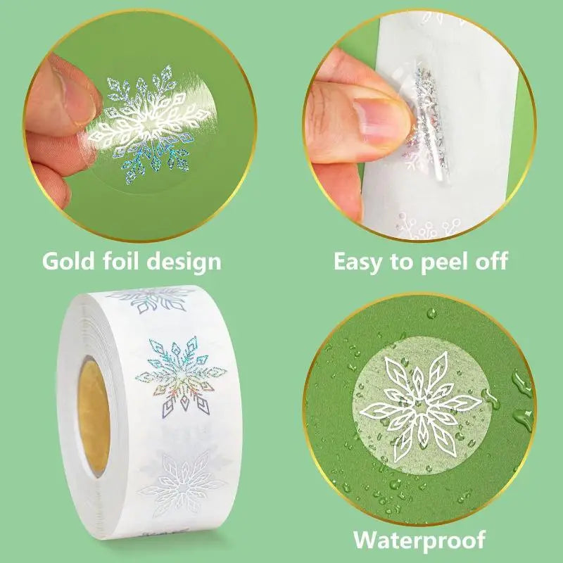 Ice Crystal Christmas Stickers 500 Sheets – Xmas Gift Tags Roll Decorative Sticker Roll Nixie
