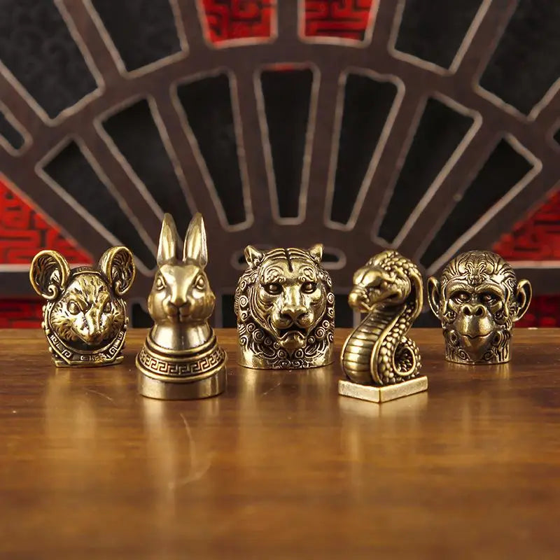 Brass Chinese Zodiac Animal Head Figurine | Vintage Collectible Collectible Figurine Nixie