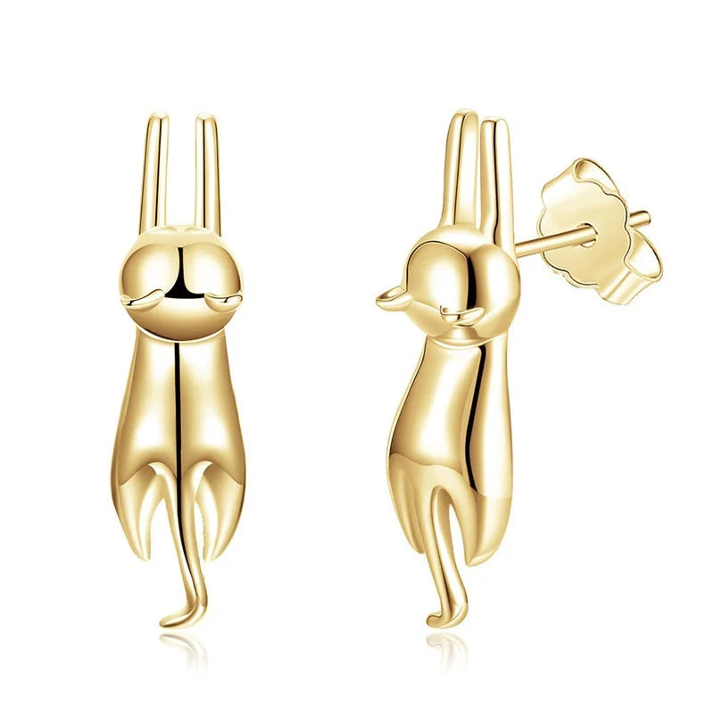 Cute Cat Hollow Stud Earrings – Silver & Gold | 1 or 5 Pairs Stud Earrings Nixie Silver Plated