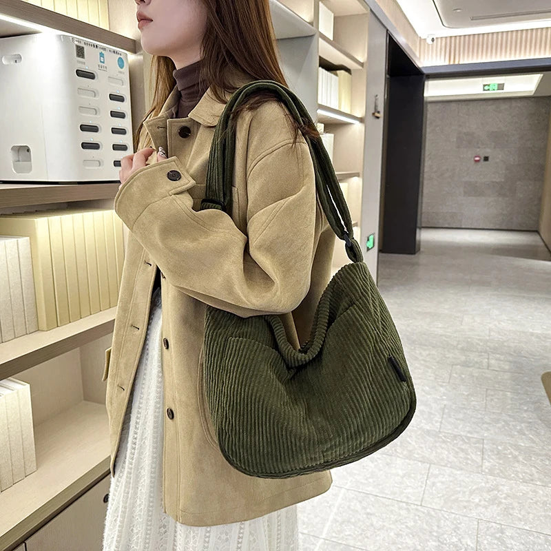 Japanese Corduroy Tote Bag – Large Shoulder & Crossbody Handbag Corduroy Tote Bag Nixie