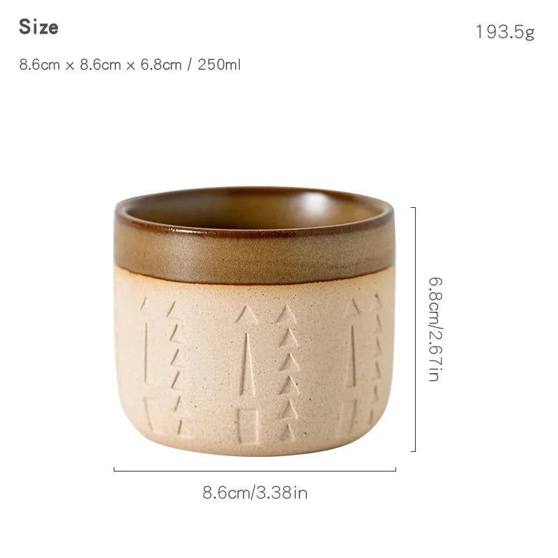 Vintage Relief Pottery Coffee Cup 250ml – Retro Latte & Espresso Pottery Coffee Cup Nixie