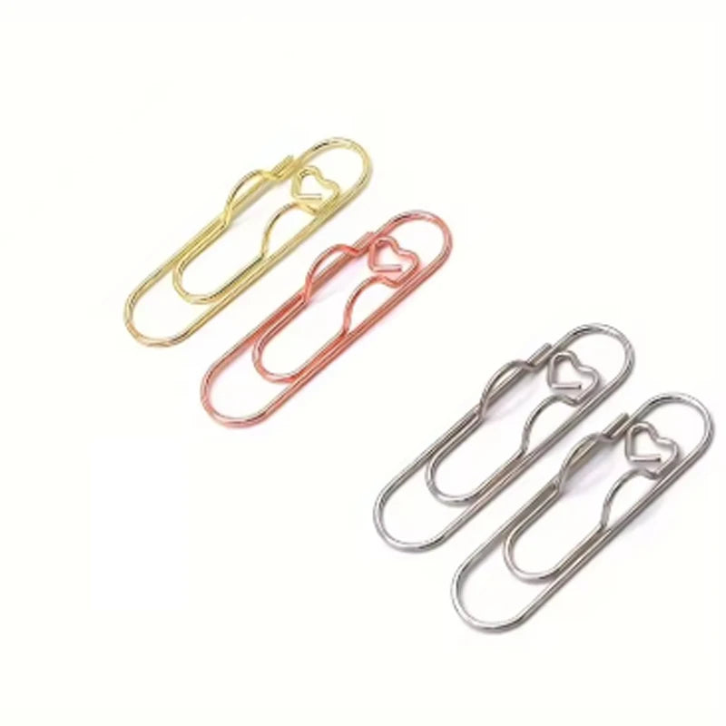 6pcs Heart-Shaped Pen Clip Holder Notebook Bookmark Paper Clips Notebook Pen Clips Nixie