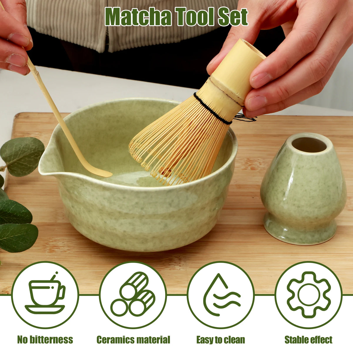 4-Piece Japanese Matcha Set – Ceramic Bowl & Bamboo Whisk Matcha Tea Set Nixie