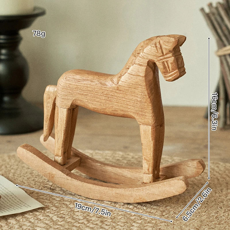 Hand-Carved Wooden Rocking Horse Figurine – Home Décor Gift Decorative Figurine Nixie